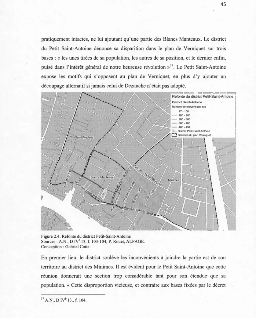 Figure 2.4. Refonte du district Petit-Saint-Antoine  Sources: A.N.,  D IVb 13, f.  103-104;  P