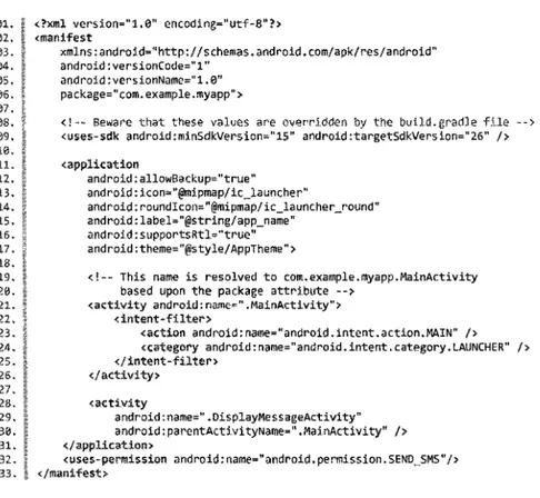 Figure  1.4:  Exemple d'un fichier  manifest(Android-Doc,  2018c) 