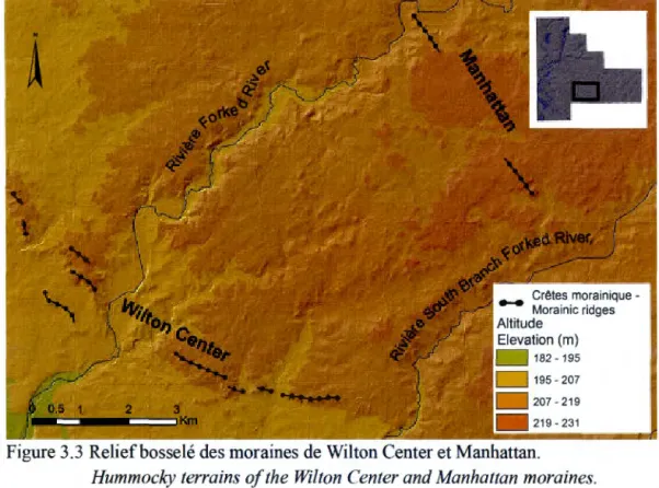 Figure 3 . 3  R elief  b osselé des moraines  d e Wilton Center et Manhattan. 