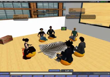 Figure 5: Capture écran d’une séance de cours à l’intérieur du bâtiment virtuel 