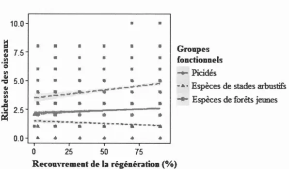 Figure  1.4  Relations  entre  la  richesse  des  oiseaux  de  plusieurs  groupes  fonctionnels 