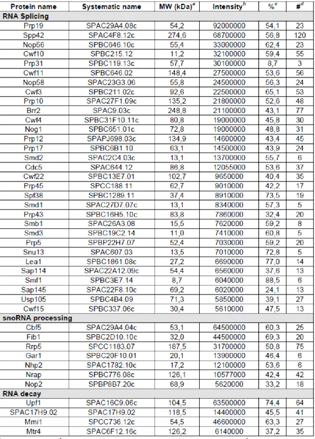 Table 1 : Proteins enriched in the Nab2-ProA purification. 