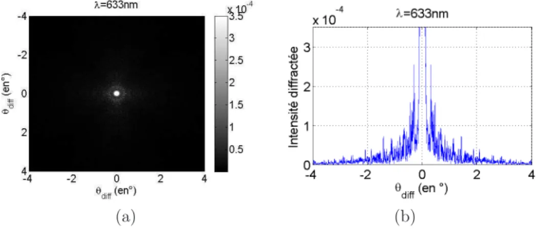 Fig. 2.10: (a) Figure de diffraction th´eorique du composant Voronoi optimal r´ealis´e
