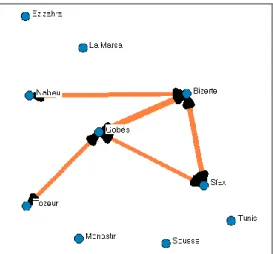Figure 5 : interaction entre les villes ayant au moins 20% de leur sites web en commun 