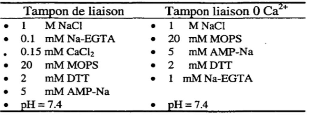 Tableau  3- Solutions  utilisées  lors  des  expériences  de  liaison  spécifique  à  la  c3HJ- c3HJ-ryanodine