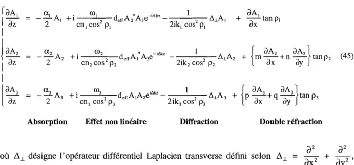 tableau  4).  Les coefficients  a,,  sont les  absorptions énergétiques des  trois ondes  dans le cristal