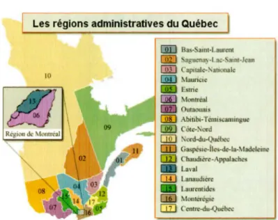 Figure  1.1:  Car  e  des  17 région  administratives du Québec 