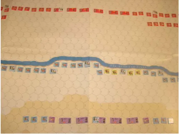 Figure 3. Great Battles of Alexander (GMT Games) board wargame map with ar- ar-mies to represent the Battle of Granicus River 