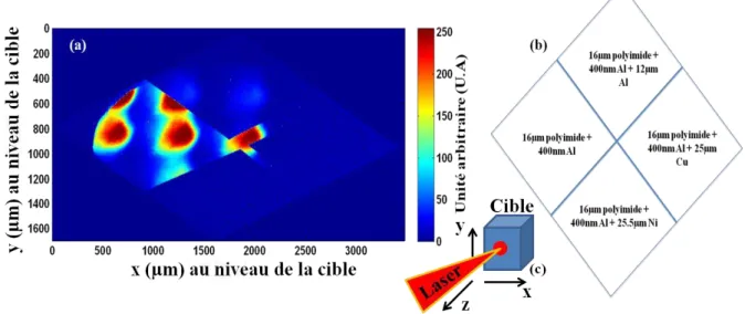 Figure  1.10 (a) Résultat expérimental  pour une cible Au à 1,5  ns après le début de l’interaction