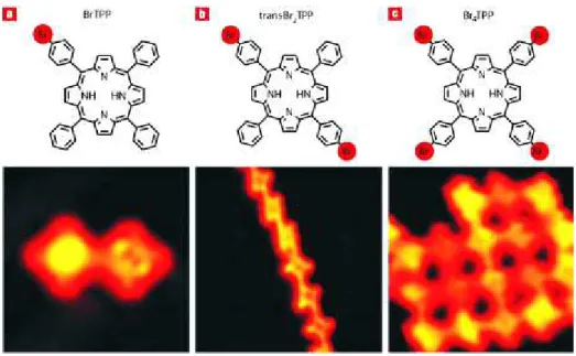 Figure 1.26: Dimension-controlled growth of Br-substituted Tetra-phenyl porphyrins by Ullmann reaction