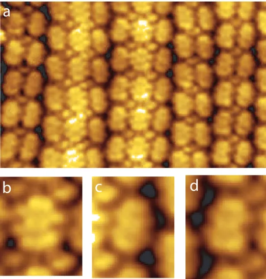 Figure 3.3: (a) STM image of the double and triple side-by-side PTCDI nanolines, 5×5 nm 2 ; V