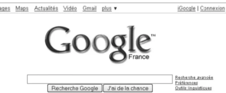 Figure 1 : Interface du moteur Google.fr (mai 2008).