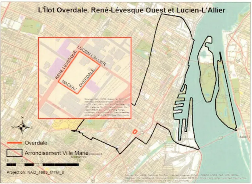 Figure  4.2  Localisation  de  l' î lot  Overdale  dan s  l ' arrondis  ement de  Ville-Marie