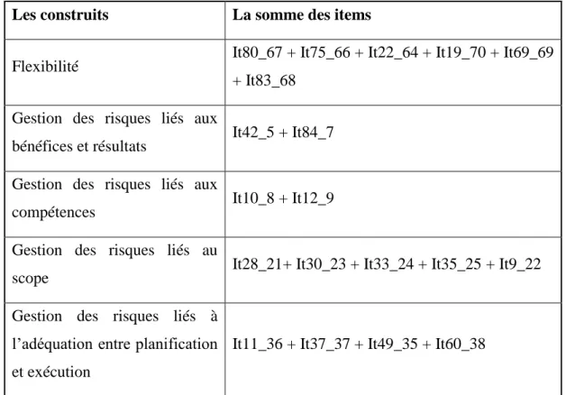 Tableau 2.3 Construction des variables 