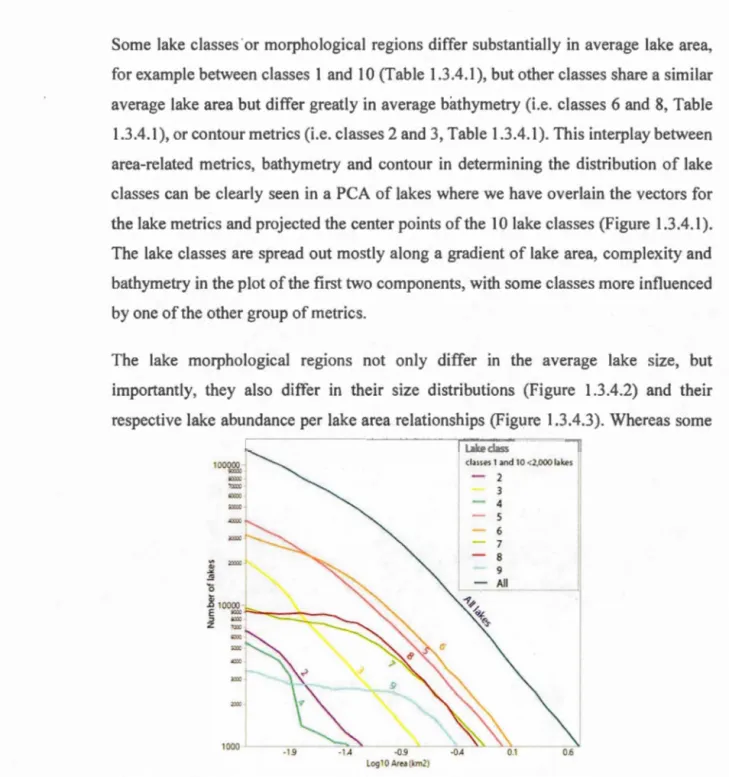 Figure  1.3.4.i.  Abundance  distribution  of  lake  sizes.  Size  is  one  of  the  defining  features  for  each  class 