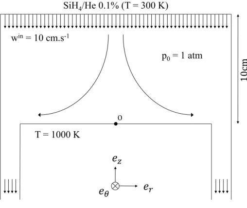 Figure 3.1 – Schematic representation of the axisymmetric chemical vapor deposition reactor.