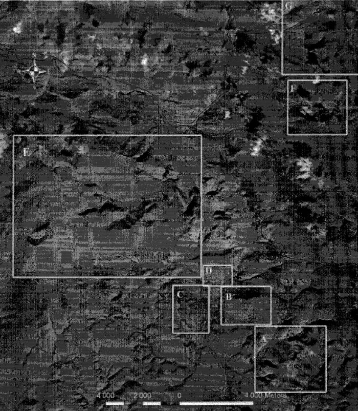 Figure 9 Secteurs d'etudes presentes sur 1'image satellite Spot rehaussee, d'octobre 2005