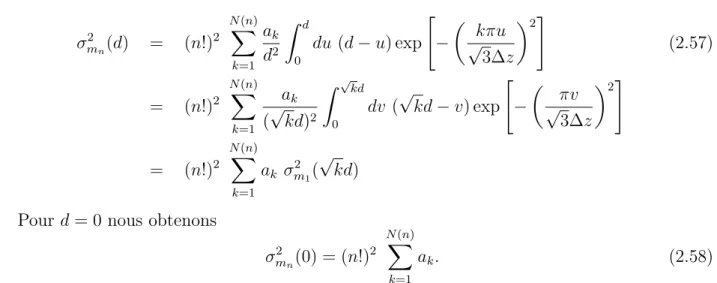 Fig. 2.10 – Diff´erence entre les d´eviations standards normalis´ees σ m 2 (d)/σ m 2 (0) et