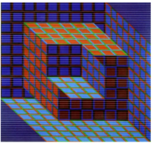 Figure 4. Cubes rouges et bleus entrants ou sortants ? 