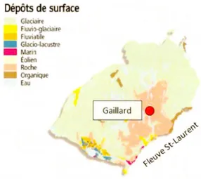 Figure 2.4  Carte des  dépôts  de  surface  de  la région des  Laurentides centrales avec  la 
