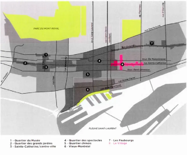 Figure  2 .1  L'arrondissement Vill e -M a ri e  e t  ses  huit  secte ur s  commerciaux 