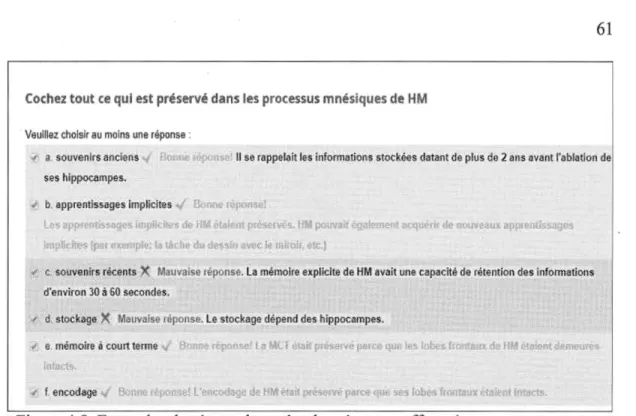 Figure 4.8. Exemples de rétroaction selon les réponses effectuées. 