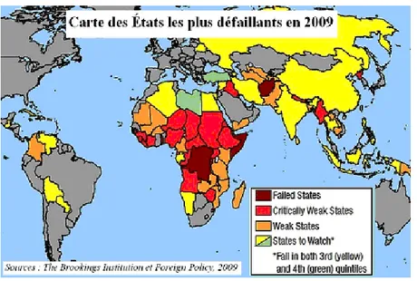Figure 3.3 Carte des États les plus défaillants en 2009. Tiré de Gallet (2009).  