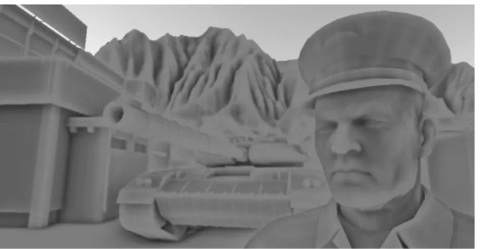 Figure 3.2: Screen-Space Ambient Occlusion in a complete ambient lighting situa- situa-tion from «Finding Next Gen – CryEngine 2».