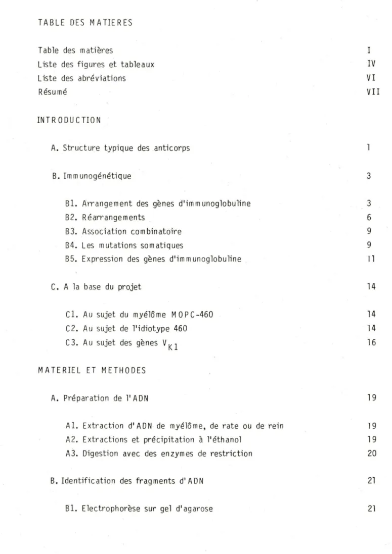 TABLE  DES  MATIERES  Table  des  matières 