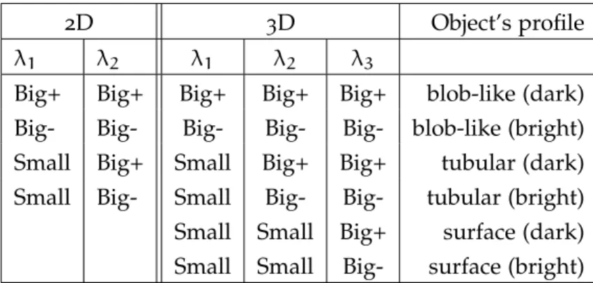 Table 2: Possible eigenvalue responses and their signs after the eigenanalysis corresponding to different shapes and color intensities.
