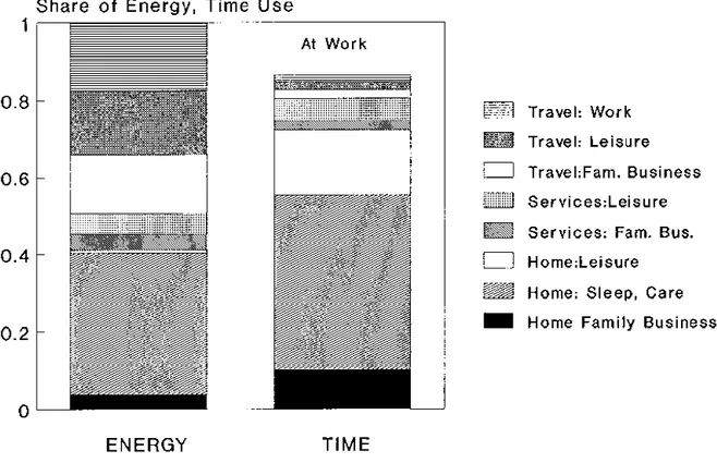 Figure 6 : Usage du temps et de l'énergie aux Etats-Unis en 1985-1986 (extrait de [Schipper et al., 1989]) 