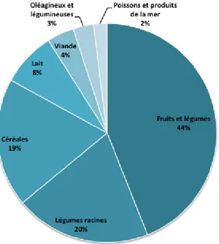 Figure 1.3  Répartition  des  pertes  et  gaspillages  à  l’échelle  mondiale,  par  produits  de  base,  en  2009 (tiré de ACC 2015, p