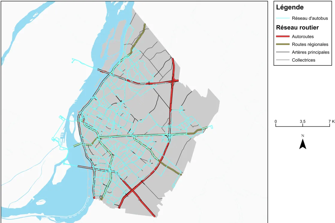 Figure 4 : Carte illustrant le réseau de lignes d'autobus opérées par le RTL