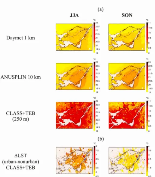 Figure  1 . 3.  (a)  Mean  dai1y  2m  temperature  from  Daymet  (first  row)  and  ANUSPLIN 