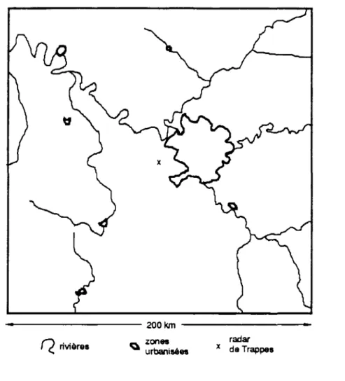 Figure 1.13: Fond de carte de la région couverte par les images du radar de Trappes 