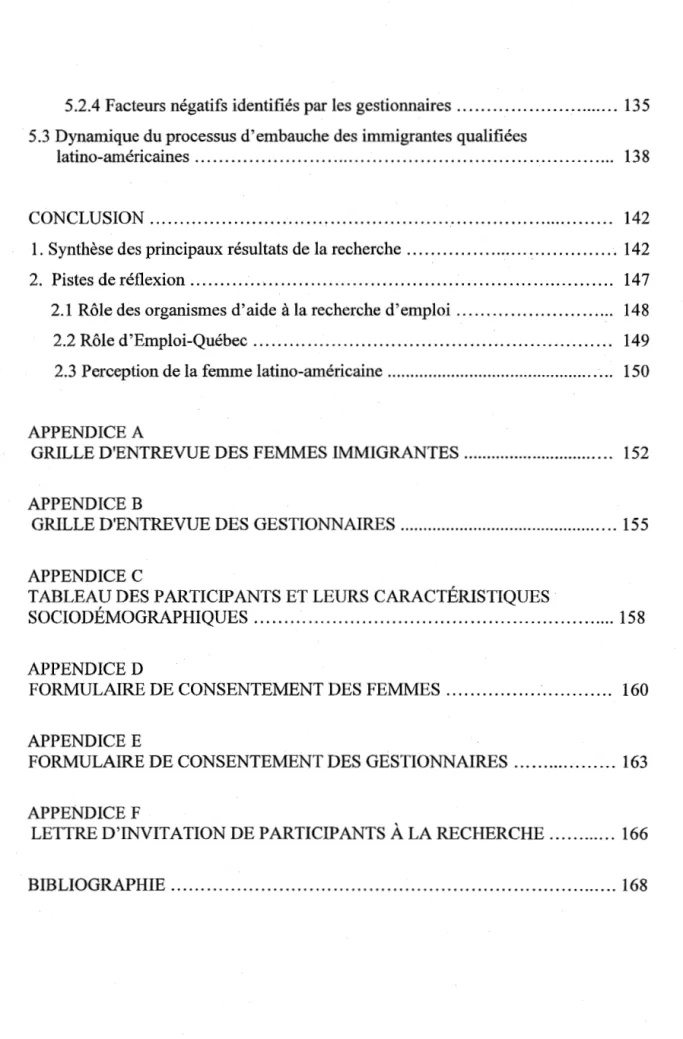 TABLEAU DES PARTICIPANTS ET LEURS CARACTÉRISTIQUES 