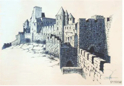 Figure 10 Un exemple de dessin en perspective du château Comtal de Carcassonne 