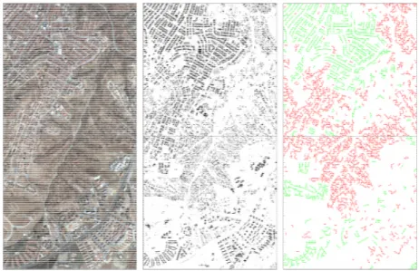 Figure 25 Les résultats de la détection sémantique  d’images aériennes à l’échelle urbaine utilisant des   patterns de bâtiment [Aksoy S., 2006] 