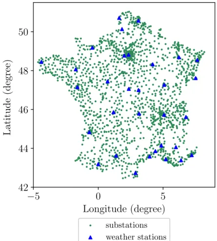 FIGURE 2.1: Map of all substations and weather stations.