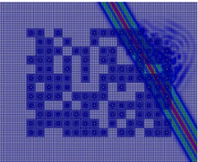 Figure 1.3.1 – Instantané d’une simulation avec pas de temps local autour de chaque petit défaut.