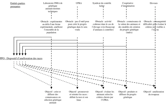 Figure 3 : Association des acteurs autour du Point de Passage Obligé (Allaire G. et al, 2007) PPO : Dispositif d’amélioration des races 