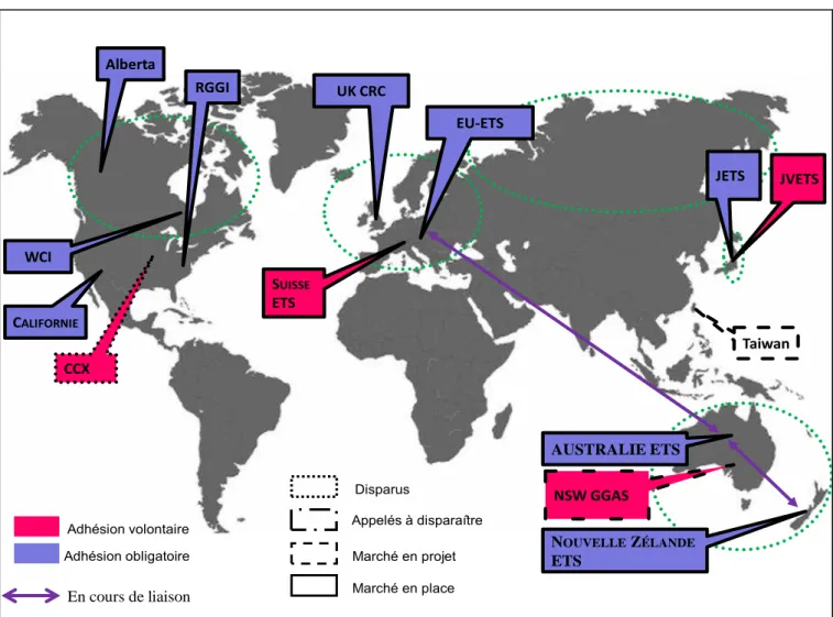 Figure 0.1. Panorama des marchés du carbone dans le monde. 