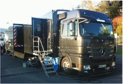 Figure c Car-régie, de l'extérieur, sur le parking média du Stadium Nord de Villeneuve d’Ascq 