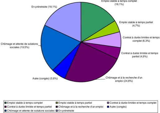 Fig. 2.4: La répartition des situations retrouvées deux ans après le licenciement (en %)