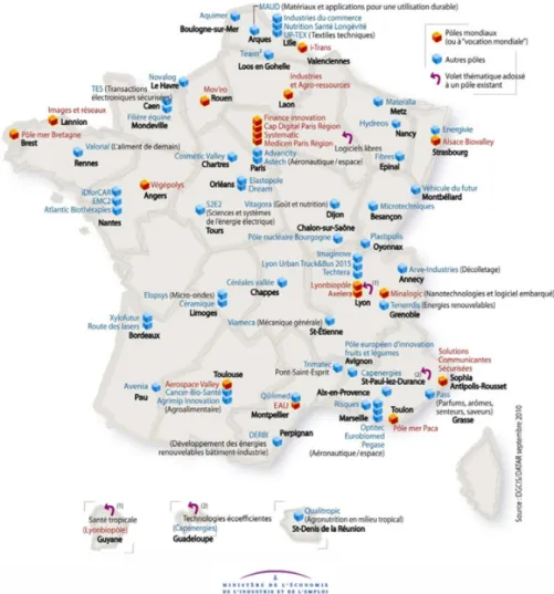 Figure 5 – Carte des 71 pôles de compétitivité labellisés (2010)