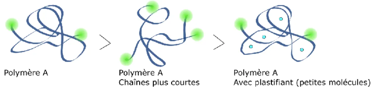 Figure 15 – Schéma de l’impact du volume libre sur la température de transition vitreuse d’un  polymère