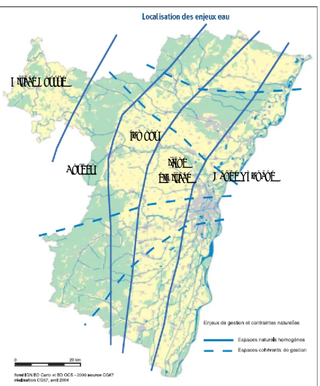 Figure 8 : localisation des enjeux liés à l'eau dans le Bas-Rhin 