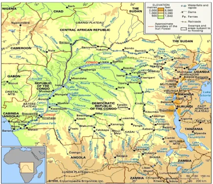 Figure 1.3: The Congo/Zaire river basin - a multitude of river flow configurations
