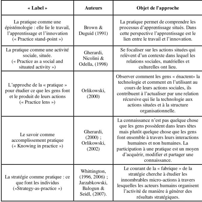 Tableau 8 : Les études basées sur la « pratique » 
