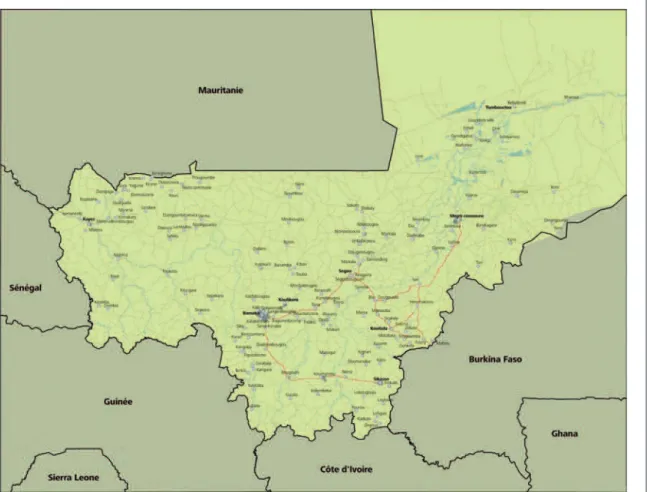 Fig. 1.35 | Cartographie d’une estimation récente des centres urbains de plus de 5000 habitants au Sud du 